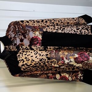 Paparazzi Womens Patchwork Animal Print Duster Size Large Brown Black Floral